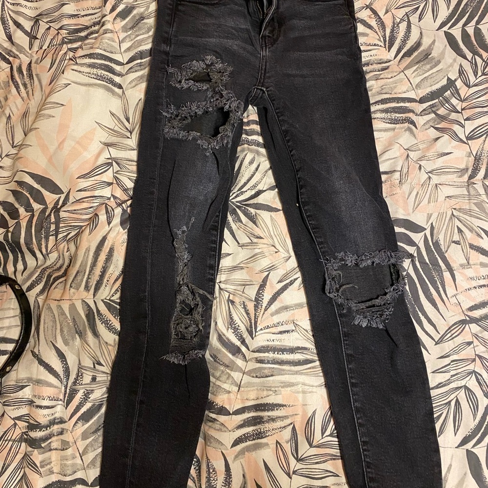 American Eagle Outfitters Black Distressed Skinny Jeans